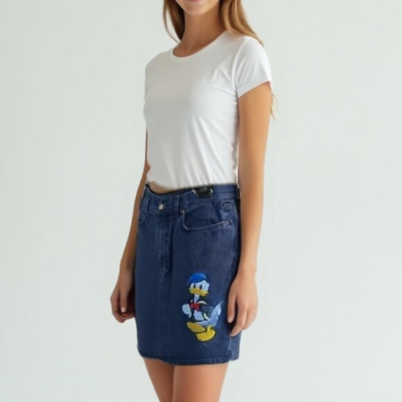 Disney Dresses & Skirts - ❤️Vintage LA CHEMISE emmanuel schvili Denim Skirt with Donald Duck Embroidery 46
